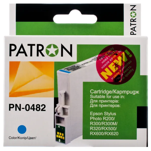 Картридж совместимый Epson T0482 (C13T04824010) 460 стр, голубой Patron (PN-0482)