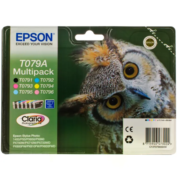 Комплект картриджей T079A4A черный, голубой, пурпурный, желтый, светло голубой, светло пурпурный Epson (C13T079A4A10) - Фото 3