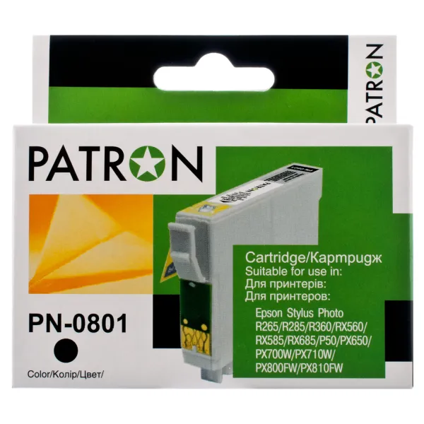 Картридж совместимый Epson T0801 (C13T08014010/C13T08014011) 340 стр, черный Patron (PN-0801)