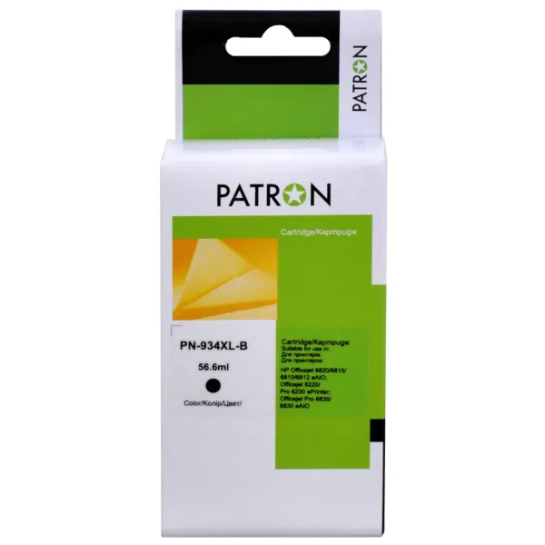 Картридж совместимый HP 934XL (C2P19AE/C2P23AE) 1300 стр, черный Patron (PN-934XL-B)