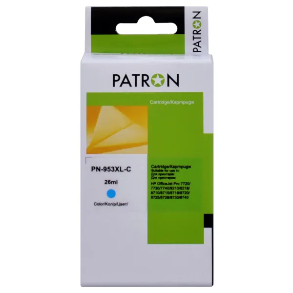 Картридж совместимый HP 953XL (F6U12AE/F6U16AE) 1600 стр, голубой Patron (PN-953XL-C)