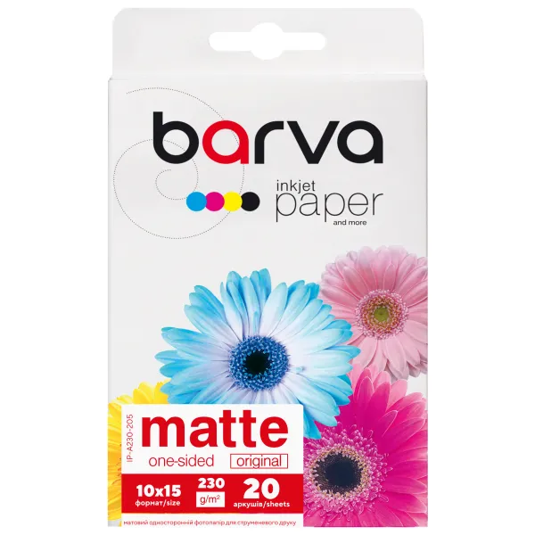 Фотобумага матовая 230 г/м2, 10x15 см, 20 л Original Barva (IP-A230-205)