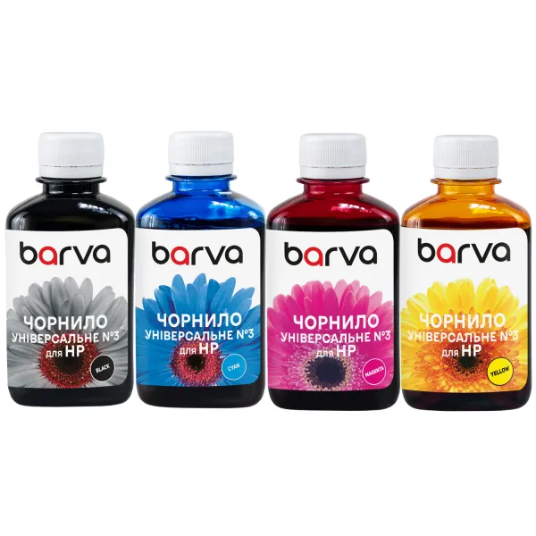 Комплект чернил для HP универсальные №3 4х180 г, водорастворимые, BK/C/M/Y Barva (HU3-180-MP)