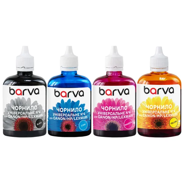 Комплект чернил для Canon/HP/Lexmark универсальные №4 4x90 г, водорастворимые, BK/C/M/Y Barva (CU4-090-MP) - Фото 1 