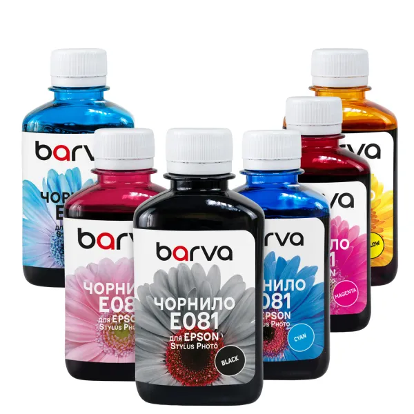 Комплект чернил совместимых для Epson T048/T080/T081 специальные 6х180 г, водорастворимые, BK/C/M/Y/LC/LM Barva (E081-180-MP)