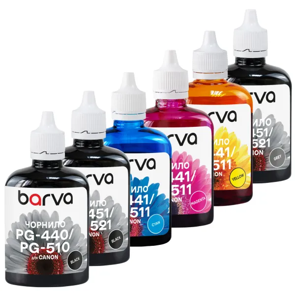 Комплект чернил совместимых для Canon PGI-450PGBK + CLI-451BK/C/M/Y/GY специальные 6x90 г, пигментные/водорастворимые, PGBK/BK/C/M/Y/GY Barva (CPGI450-6-090-MP)