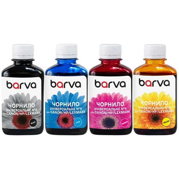 Комплект чернил для Canon/HP/Lexmark универсальные №4 4x180 г, водорастворимые, BK/C/M/Y Barva (CU4-180-MP)