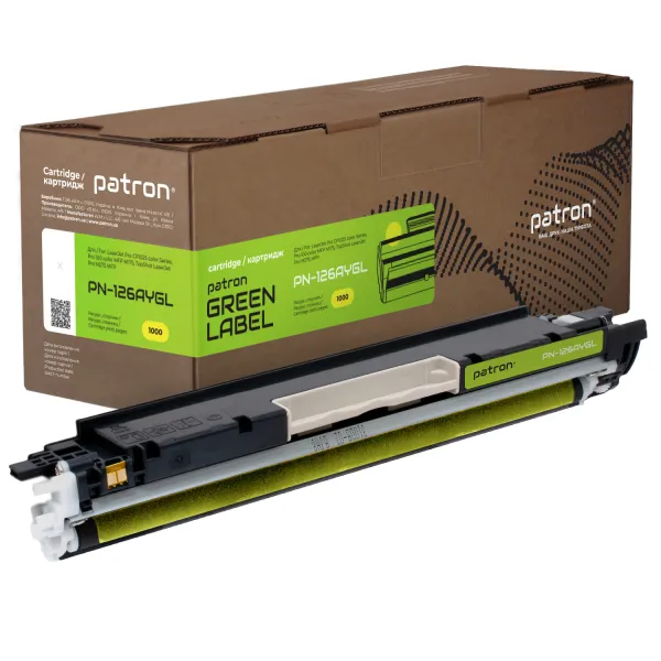 Тонер-картридж совместимый HP 126A (CE312A) Green Label, желтый Patron (PN-126AYGL)