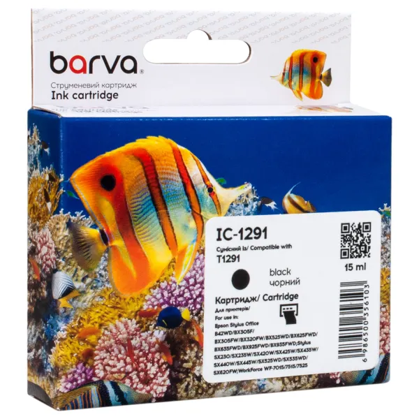 Картридж совместимый Epson T1291 (C13T12914011/C13T12914012) 440 стр, черный Barva (IC-1291)