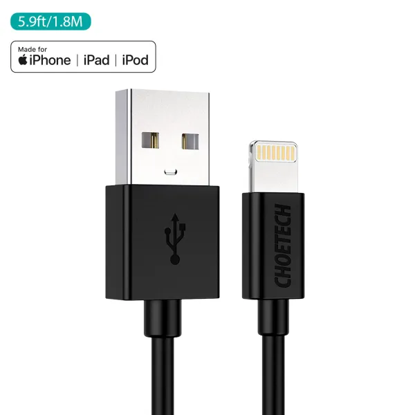 Кабель USB - Lightning 1,8 м черный Choetech (IP0027-BK)
