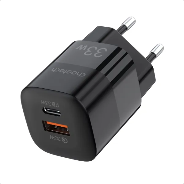 Устройство зарядное сетевое 1xUSB-A, 1хType-C GAN 33W черное Choetech (PD5006-EU-BK)