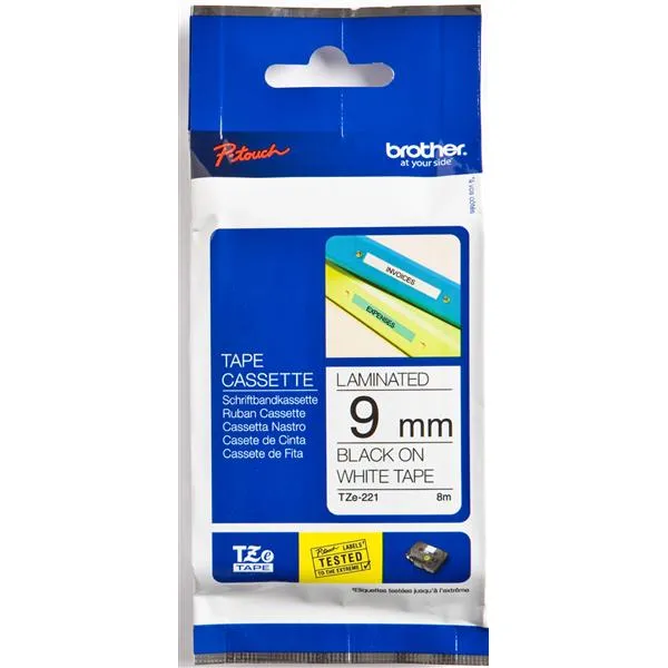Лента ламинированная TZe-221 9 мм х 8 м, печать черным на белом Brother (TZE221)