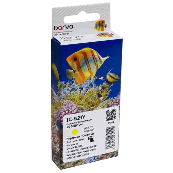 Картридж совместимый Canon CLI-521Y (2936B004) 800 стр, желтый Barva (IC-521Y)