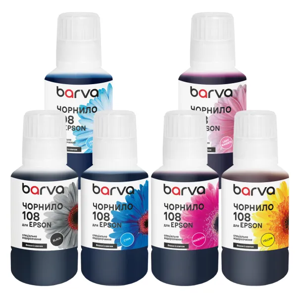 Комплект чернил для Epson 108 специальные 6x140 мл, OneKey, водорастворимые, BK/C/M/Y/LC/LM Barva (E108-140-MP)