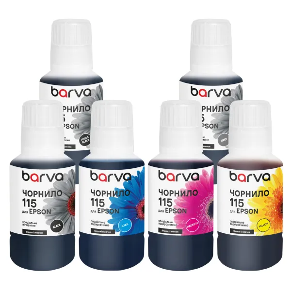 Комплект чернил для Epson 115 специальные 6x140 мл, OneKey, пигментные/водорастворимые, BK/PB/C/M/Y/GY Barva (E115-140-MP)