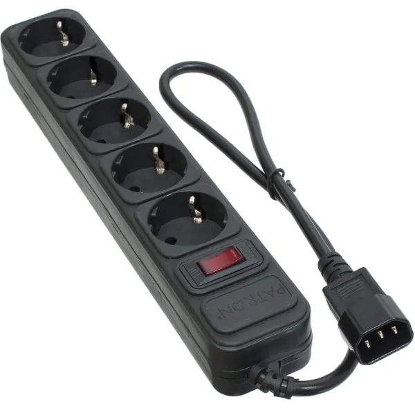 Фильтр сетевой для ИБП 5 розеток, 0,5 м, черный, 3*1мм2 Patron (SP-1052U)