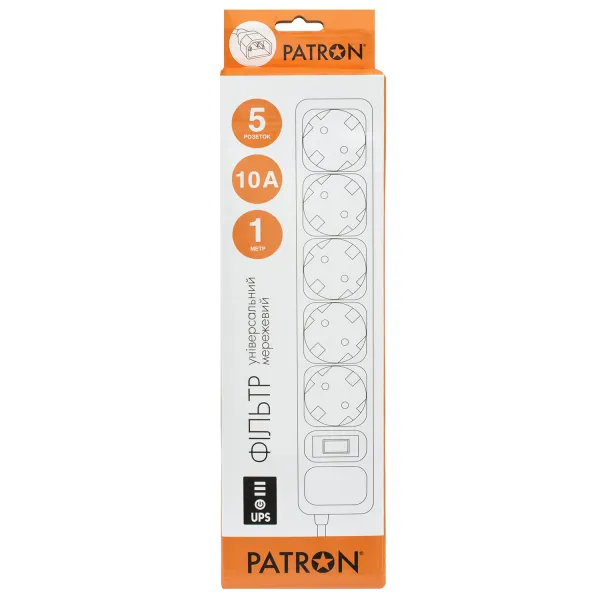 Фільтр мережевий для ДБЖ 5 розеток, 1 м, чорний, 3*1мм2 Patron (SP-1053U) - Фото 3