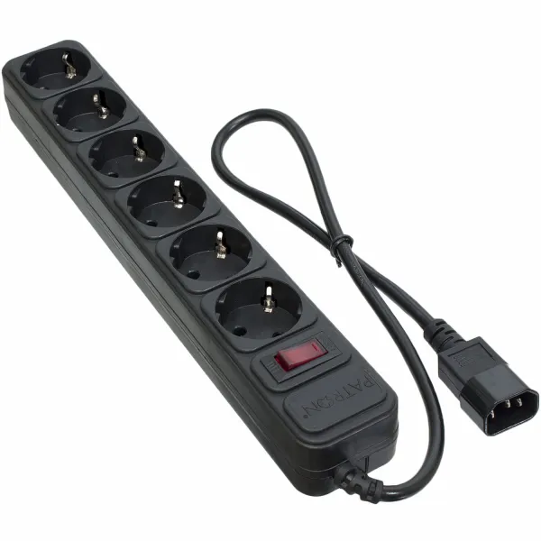 Фильтр сетевой для ИБП 6 розеток, 0,5 м, черный , 3*1мм2 Patron (SP-1062U)