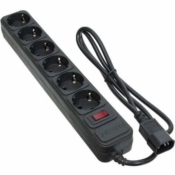 Фильтр сетевой для ИБП 6 розеток, 1 м, черный, 3*1мм2 Patron (SP-1063U)