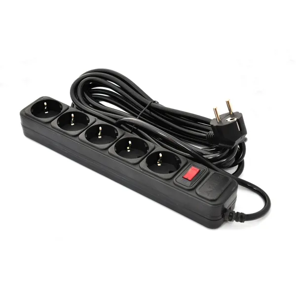 Фильтр сетевой 5 розеток, 5 м, черный, 3*1,5мм2 Patron (SP-1655)