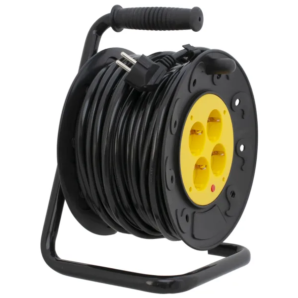 Удлинитель сетевой на катушке, 4 розетки, 10 А, 250 В, 3*2,5 мм2, 25 метров, черно-желтый Patron (PN-CAB-REL-25B-4)