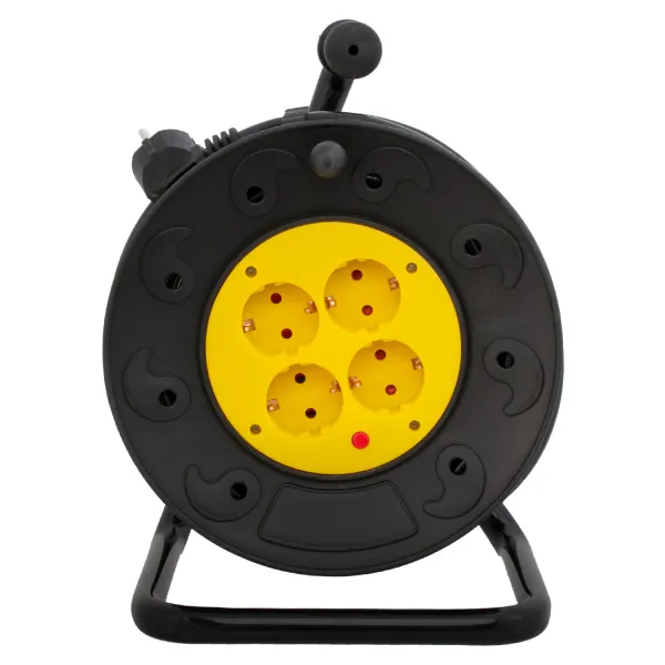 Подовжувач мережевий на котушці, 4 розетки, 10 А, 250 В, 3*2,5 мм2, 25 метрів, чорно-жовтий Patron (PN-CAB-REL-25B-4) - Фото 2