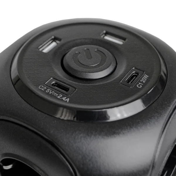 Фильтр сетевой 8 розеток + 2 х USB, 2 x USB-C, башня, 3 м, 16 А, 250 В, черный Patron Power (SP-1683-USBT) - Фото 2