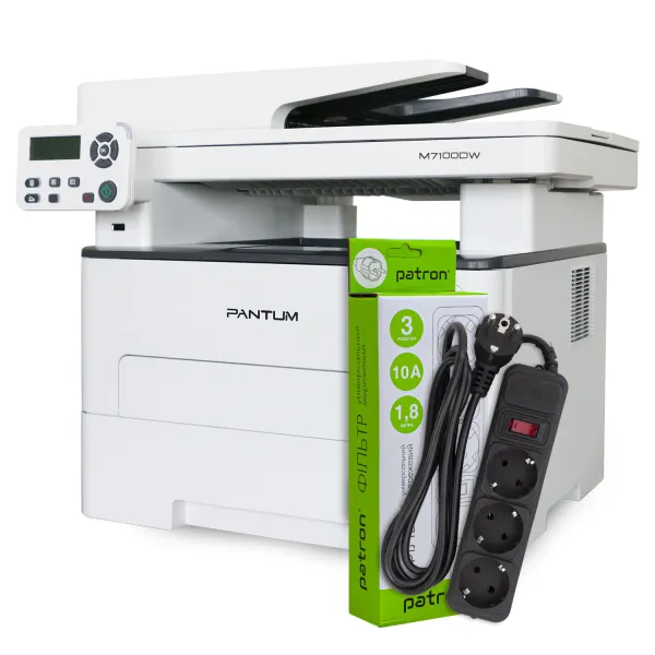 МФУ M7100DW А4 Pantum (M7100DW) + Фильтр сетевой 3 розетки Patron (SP-1033)